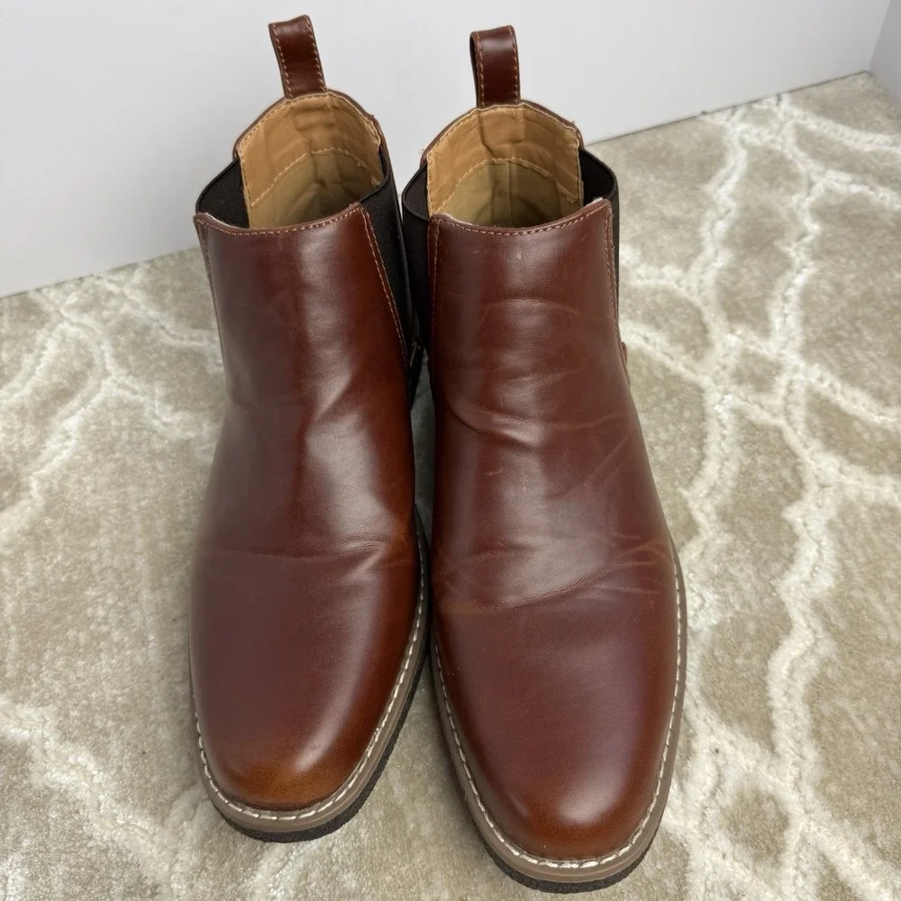 Deer Stags Men Rockland Faux Leather Chelsea Boots Size 7M Brown Memory Foam EUC